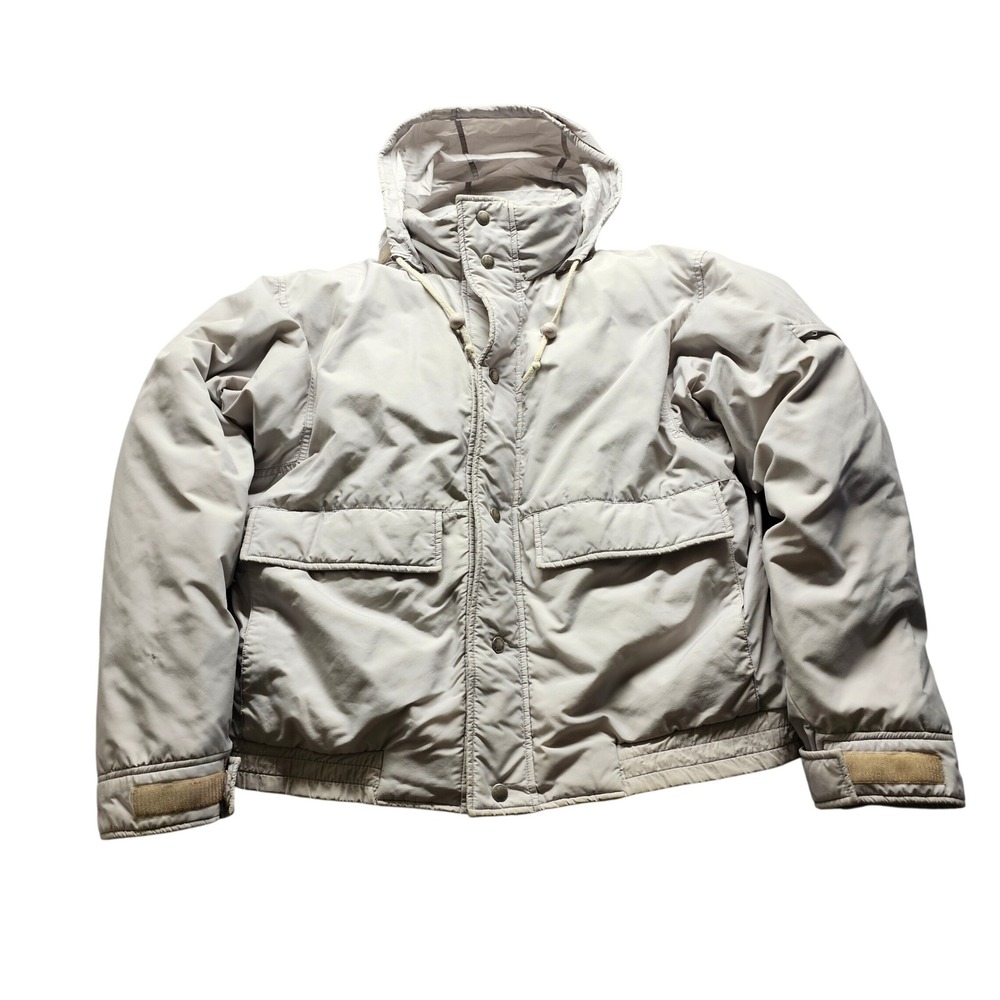 St Johns Bay Down Puffer Jacket Mens L Tan Hooded Winter Coat Parka Full Zip